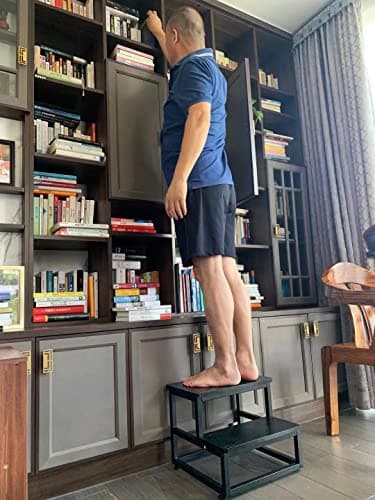 Step Stools for Adults Kids, Heavy Duty Sturdy Metal Frame Hold Up to 500 Lbs Capacity for Kitchen Bathroom Bedroon -Black