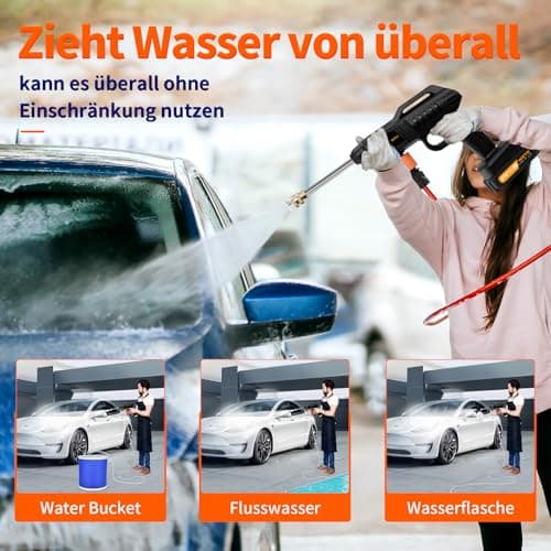Cordless Pressure Washer,1500W Portable Battery Pressure Washer, 60Bar/870 PSI High Pressur𝗲 Washer Gun with 2 Nozzles, 2 Battery, 5m Hose Cordless Jet Washers/Pressur𝗲 Washer for Car/Floor/Patio