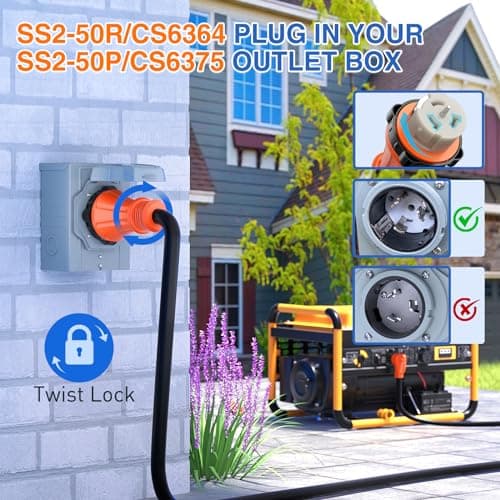 Nilight 50 Amp 50FT Generator Extension Cord 250V Heavy Duty 6/3+8/1 Gauge Pure Copper STW Wire ETL Listed 4 Prong 14-50P SS2-50R&CS6364 50F/50M Cable Suit for RV Home Use