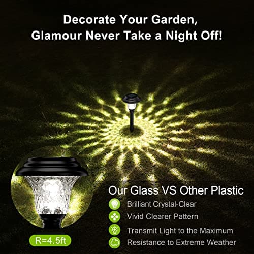Glass Solar Lights Outdoor, 8 Pack Super Bright Solar Pathway Lights, Up to 12 Hrs Long Last Auto On/Off Garden Lights Solar Powered Waterproof, Stainless Steel LED Landscape Lighting for Yard