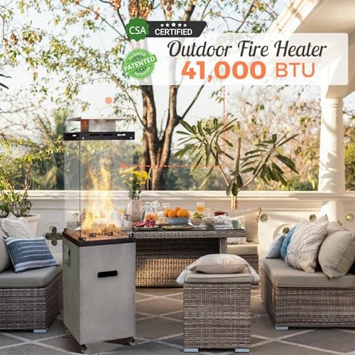 Afterglow Outdoor Patio Propane Fire Heater with Weather Cover Glass 41000 BTU Fireplace Patented & CSA Certificated, Cement Gray