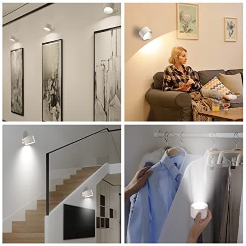 Battery Operated Wall Light, LED Lamp with 360°Adjustable Lighting Indoor Light 3 Color Modes Brightness Levels Touch Control, Mounted for Bedroom Reading Bedside-1Pack White