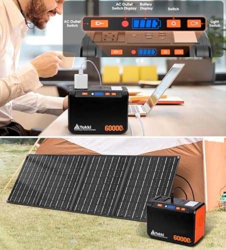 Takki Solar Generator 222Wh Portable Power Station with 40W Solar Panels, 250W Pure Sine Wave Camping Lithium Battery with AC 110V Outlet for Camping Home Use Emergency Outdoor CPAP