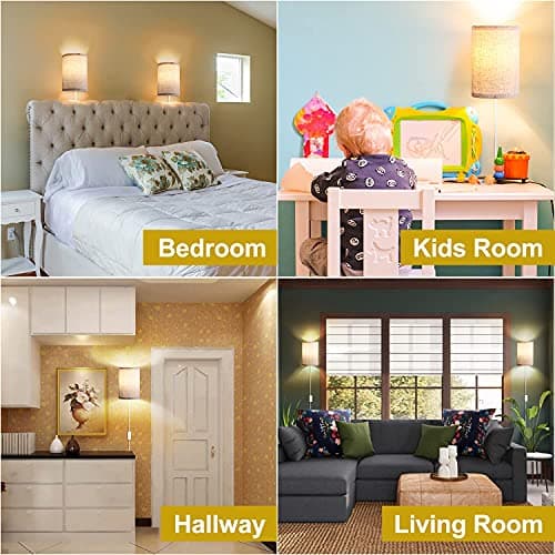 AVV Wall Sconces Set of Two, Wall Lamp Plug in with On/Off Switch, 2700K 4000K 5000K Selectable, Wall Lights for Bedroom, Living Room, Wall Decor for Bedroom, Fabric Linen Lamp Shades