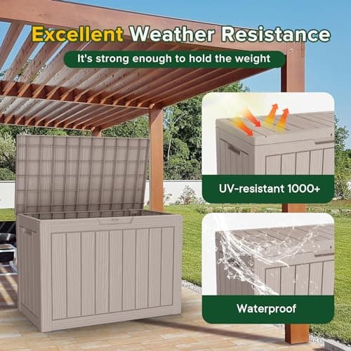 45 Gallon UV Resistant Outdoor Storage Box Waterproof, Lockable Resin Deck Box for Garden Tools, Sports Equipment and Cushions, Gray
