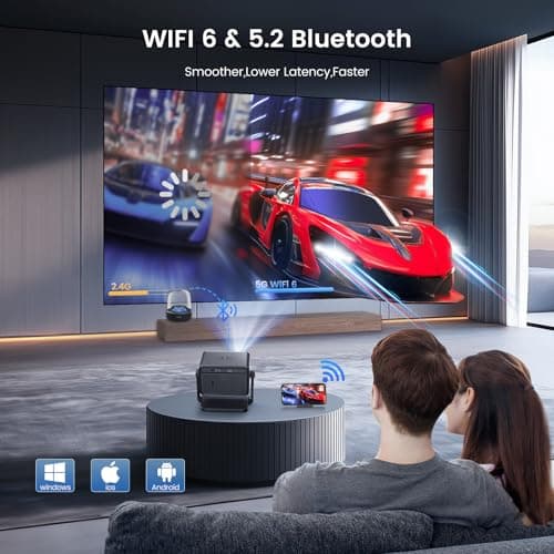 [Electric Focus] Mini Projector with WiFi and Bluetooth,1080P Portable Projector, iSinbox Outdoor Movie Projector for Bedroom/ Phone/ Laptop 200" Screen 15000LM Ceiling Projector Adjustable