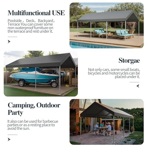 Shintenchi 10x20ft Heavy Duty Carport with UV Resistant Canopy, Powder-Coated Steel Frame, Easy to Assemble Portable Garage, Stable Carport for Car, Bike, Camp, Outdoor Storage (Grey)