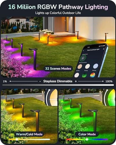EDISHINE Smart Landscape Path Lights, RGBW 350LM LED Pathway Lights, APP Control, Compatible with Alexa & Google, Music Sync, Waterproof Aluminum Outdoor Landscape Lighting for Yard, 48FT