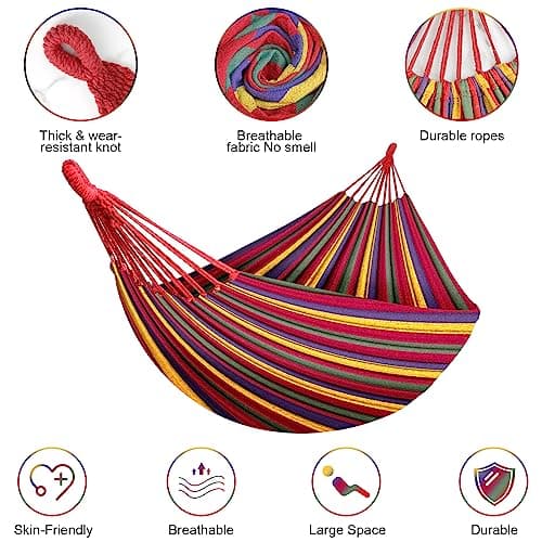 SZHLUX Double Hammock,Cotton Hammock Portable Hammock with Carry Bag,Perfect Camping Outdoor/Indoor Patio Backyard