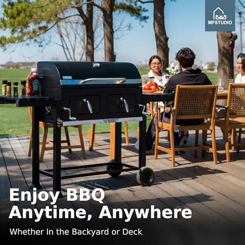 MFSTUDIO Multifunctional Extra Large 49 Inch BBQ Charcoal Grills with Temperature Control, Side Table and Easy Clean Ash Tray, Barrel Barbecue Grill for Multiple-family Household and Friends Party