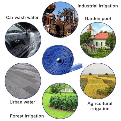 PVC Drain HOSE 2"*100ft, Pool Backwash Hose, Heavy Duty Reinforced Blue PVC Lay Flat Water, For Swimming Drain Pools and Clean Filters, with 2 Clamp