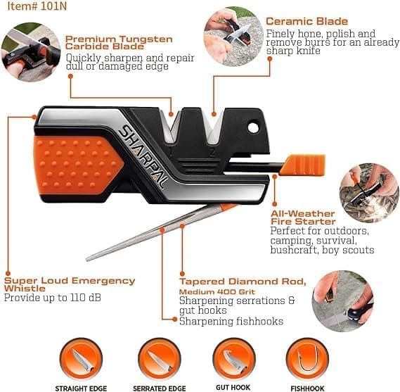 SHARPAL Pocket Knife Sharpener & Garden Tool Sharpener, Sharpening Straight and Serrated Knives, Lawn Mower Blade, Axe, Pruners, Shears, Scissors, Combo Gift Pack w/Greeting Card