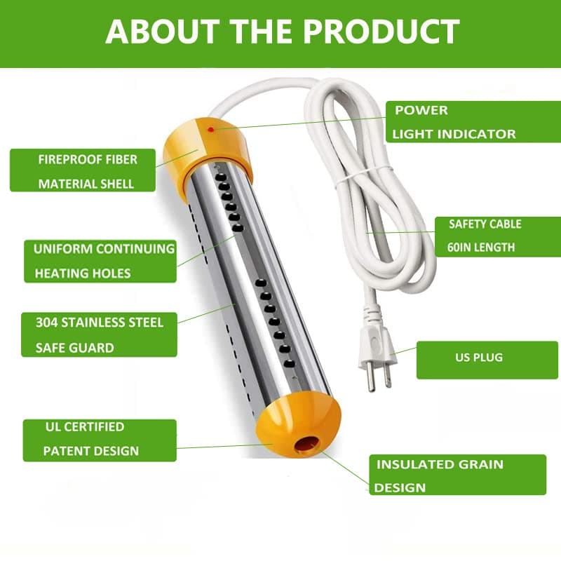HASTER Portable Pool Immersion water Heater for Inflatable Pool Bathtub,Bucket Heater with 304 SS Guard,Electric Submersible Water Heater with LCD Thermometer,Heat 5 Gallon Water in Minutes In&Out
