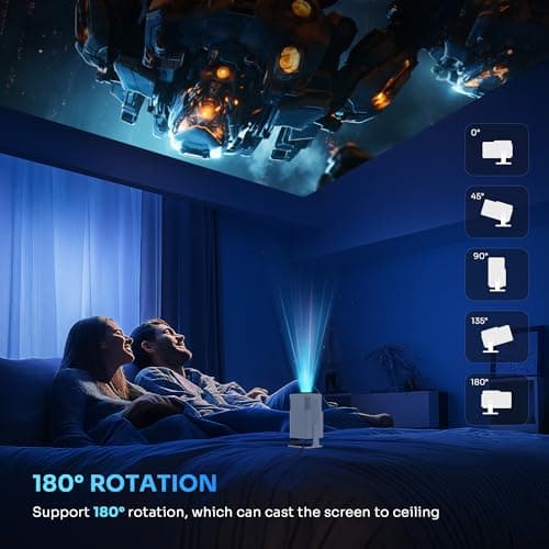 Smart Mini Projector with 180° Adjustable Stand, 1080P 4K Outdoor Portable Projector, WiFi 6 & Bluetooth 5.2, Android 11, 300ASIN LM, Support 2.4G/5G Dual-Band Wi-Fi.