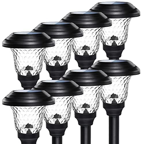 GIGALUMI 8 Pack Solar Pathway Lights, Solar Garden Lights Outdoor Warm White, Waterproof Led Path Lights for Yard, Patio, Landscape, Walkway (Black)