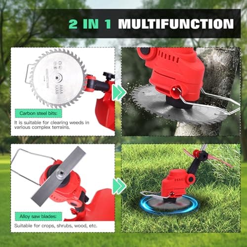 21V Cordless 2-in-1 Tiller & Weed Whacker Combo | 12"x9" Rototiller, 4x4 Blades & 8" Trimmer - 2×21v Battery, 360 RPM for Gardening, Garden Tiller, Electric Tiller, Cultivators for Gardening