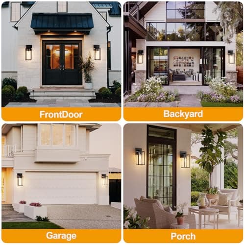 Porch Wall Lights Outdoor, Waterproof Lanterns with Frame and Clear Glass Shade, Exterior Front Porch Light Matte Black Wall Sconce, Modern Mounted Lighting for Patio Entryway Hallway