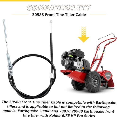 30588 Front Tine Tiller Cable Compatible with Earthquake Tiller, Fits Models 20908 and 20970, Replaces Part Number 3108A and 20827, M5 End M8 Mount Kit, 1 Pack