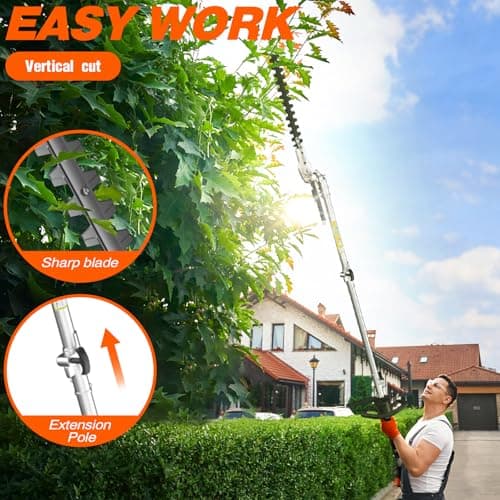 48cc Gas Hedge Trimmer, 2 Cycle Gas Powered Hedge Trimmer Brush Cutter,Pole Saw with Extension Pole Garden Trimming Tools for Tree Trimming and Branch Cutting