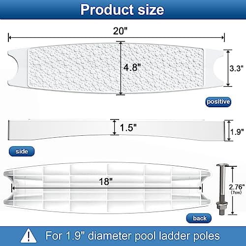 Goovilla Pool Ladder Steps Replacement, (3-Pack) 18" Universal Heavy-Duty Molded Plastic Swimming Pool Ladder Rung Step with 6 PCS Stainless Steel Bolts for Inground and Above Ground Pools, White