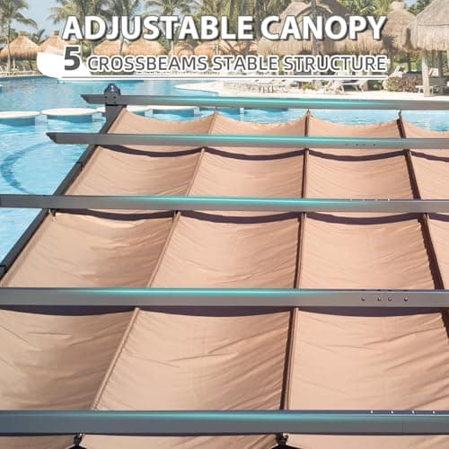 EROMMY Outdoor Retractable Pergola 12' x 20', Outdoor Aluminum Freestanding Shelter with Adjustable Sun Shade Canpoy for Patios, Beige