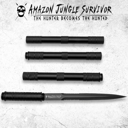 Amazon Jungle Survivor Break-Down Spear | Non-Reflective Finish 2Cr13 Stainless Steel Blade | Textured Steel Shaft | Zippered Carrying Case | Black Oxide Finish | Versatile | 45 1/2" Overall