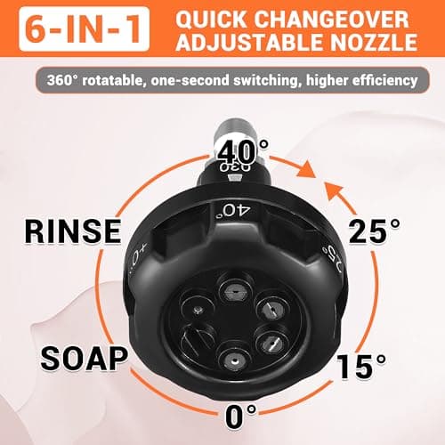 Pressure Washer Nozzle, 6 in 1 Quick Change Over Spray Nozzle, Adjustable High Power Washer Nozzle Tips with 1/4" Quick Connect, 4000 PSI