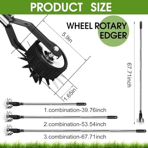 Wheel Rotary Edger Manual Lawn Tool for Sidewalk Edger Rotary Wheel Rotary Wheel Manual Edger Lawn Tool Strong 4 Sections Stainless Steel Handle