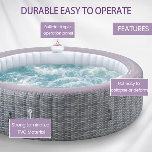 82" Inflatable Hot Tub for 4-6 People, Portable Outdoor Spa with 130 Soothing Bubble Jets, Smart Heating up to 104°F, with Insulated Cover, 6 Filters, PE Floor Mat, 110-120V Input (Laminated PVC)