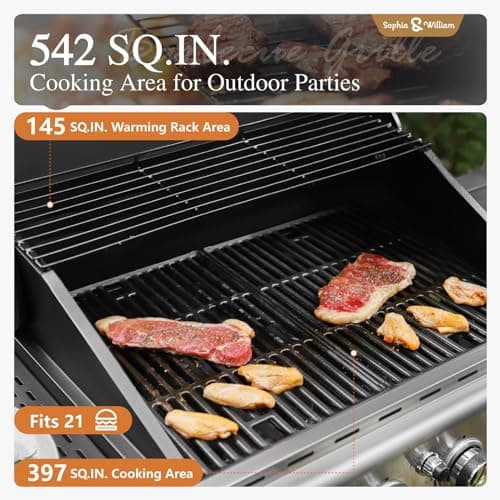 Sophia & William 4-Burner Gas BBQ Grill with Side Burner and Porcelain-Enameled Cast Iron Grates, 42,000BTU Propane Grills Outdoor Cooking Barbecue Cabinet Style, Blue