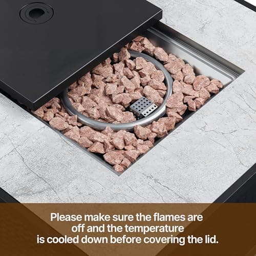 Gizoon 30" Propane Fire Pit Table 50,000 BTU, Outdoor Fire Pit Table with Lid & Lava Rock, CSA Certified Square Fire Tables for Outdoor Dining, Patio, Garden, or Backyard Gatherings