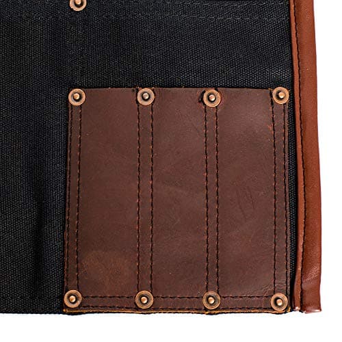 Luchuan Waterproof Waxed Canvas Tool Apron With the Adjustable Genuine Leather Belt (Black)
