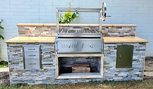 Built In/Table Top Charcoal Outdoor BBQ, Stainless Steel #430 Body and #304 Grates, Rotisserie Parrilla Santa Maria/Argentine Grill Spit