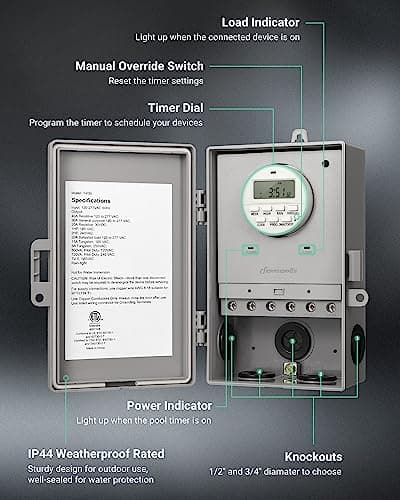 DEWENWILS Pool Pump Timer, Digital Timer Box, 2HP 40A 120-277 VAC, 7-Day 20 ON/Off Programmable Timer Switch for Water Heater, Pool Pump, SPA, Motor, ETL Listed Gray