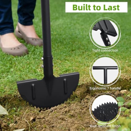 Lawn Edger, 42 Inch Half Moon Manual Edger Lawn Tool, Heavy Duty Saw Tooth Driveway Sidewalk Flower Bed Landscaping Grass Step Edging Tool, T-Grip, Long Handle