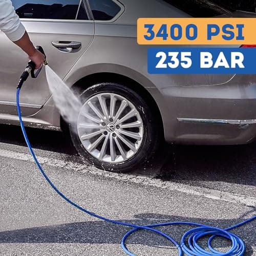 TOOLCY Wearproof Pressure Washer Hose 50ft, 3400 PSI Kink Resistant Power Washer Hose 1/4 in., Replacement Power Wash Hose with M22 and 3/8" Quick Connection Kit for Gas & Electric