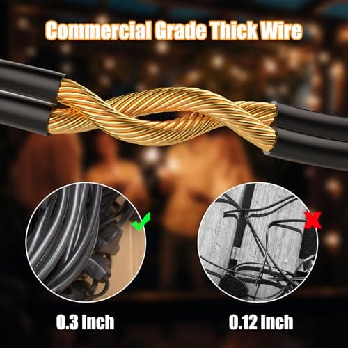 Lakumu Outdoor String Lights 96FT(48×2), Commercial Grade Heavy Duty Patio Light with Dimmable S14 Shatterproof LED Bulbs, Linkable Waterproof Bistro Lights for Outside Deck Backyard Cafe Market