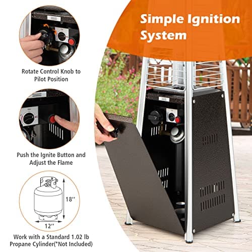 Tangkula Portable Patio Heater, 10,000 BTU Outdoor Tabletop Heater with Stainless Steel Burner, Tip-Over & Flameout Protection, 34" Pyramid Mini Outdoor Heaters for Patio, Porch, Deck (Bronze)