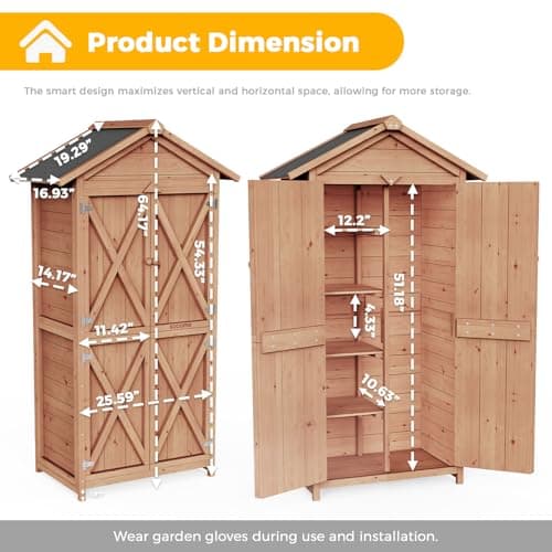 66" Outdoor Storage Shed with Double Doors, Large Wooden Capacity Storage Tool Cabinet Box with Waterproof Roof, Garden Wood Tool Shed for Yard Deck Lawn Farmland (Cherry)