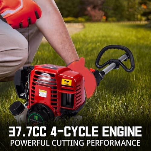 PowerSmart 4 Cycle 37cc Weed Wacker Gas Powered, 3 in 1 Detachable Straight Shaft Multipurpose Trimmer with 16" Cutting Path, 10" Brush Cutter Blade, Edger Lawn Tool for Yard, Garden