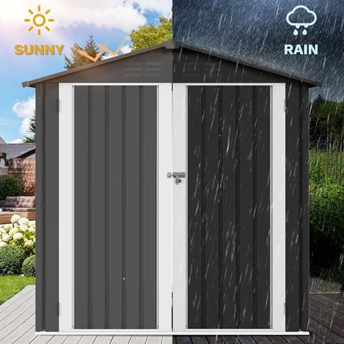 DWVO 6x4ft Outdoor Storage Shed, Weatherproof Tool Shed w/Locking Entry & Ventilation for Grass Cutter, Bike, Equipment, Courtyard, Garden (Dark Gray)