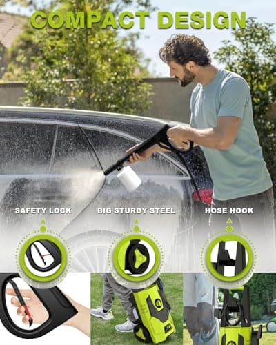 AgiiMan Electric Pressure Washer - 5000PSI Max 3.6GPM Power Washer with 35FT Power Cord, 20FT Hose, Soap Tank, High Pressure Washer Electric Powerd Car Cleaning for Garden, Patios, Yard, Green