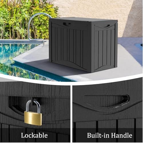 45 Gallon Heavy Duty Outdoor Deck Box with Lockable Lid, All Weather Waterproof Storage for Patio Cushions, Pool Toys, Garden Tools - Rust-Proof Resin Design (Black)