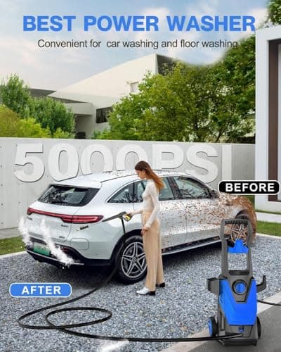 AgiiMan Electric Pressure Washer, 5000PSI Max 3.2GPM Power Washer Electric Powered with 20FT Hose, 4 Nozzles, Foam Cannon, High Pressure Cleaner Machine for Cars, Patios, Driveways, Fences, Navy