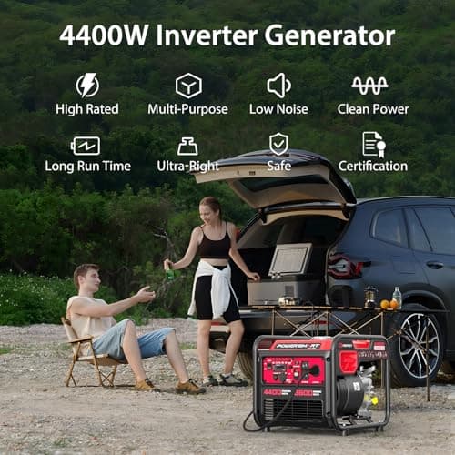 PowerSmart Portable Inverter Generator 4450W, Gas Powered, CO-Sensor, EPA Compliant, Lightweight & Quiet for Home Use and Emergency Backup, Camping