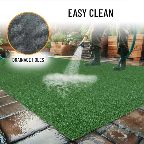 Ottomanson Artificial Grass Turf 6'6" x 9'2" Indoor Outdoor Faux Grass Rug with Drainage Holes, Customizable with Extra Long Size Options, Perfect for Patio Lawn Balcony Weddings Photoshoot Backdrop