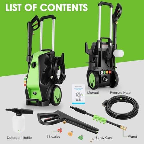 Electric Pressure Washer, 5000PSI 4.0GPM Heavy Duty Power Washer with 33 FT Extension Hose, 4 Quick Connect Nozzles and Foam Cannon for Cars/Fences/Driveways/Patios/Home Cleaning, Green