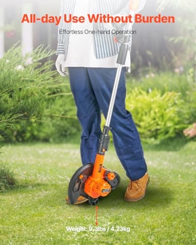 VEVOR Lawn Edger, 9-inch Large Blade, 20 V Battery Powered Cordless Edger Lawn Tool with 3-Position Blade Depth, Adjustable Handle, with Battery and Charger, for Lawns, Driveways, and Sidewalk Edges