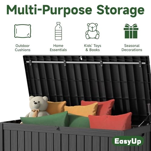 150 Gallon Outdoor Storage Box, Resin Waterproof UV-Resistant Deck Box with Hydraulic Lid Support, Reinforced Stability for Patio, Garden, and Poolside, Striped Black
