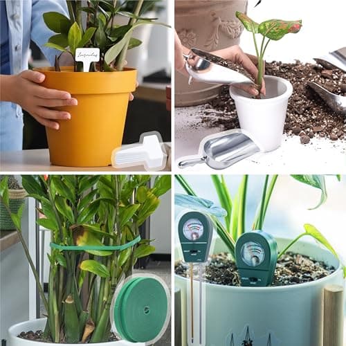 Indoor Houseplant Care Kit – Complete Indoor Plant Maintenance Set with Pruning Shears, Soil Scoop, Dibber Tool, Leaf Cleaning Glove, Soil Moisture Meter, Plant Labels, and Tie Tape for Potted Plants